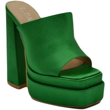 Scarpe Donna Sandali Malu Shoes SABOT DONNA TACCO IN RASO VERDE TACCO DOPPIO 15 CM PLATEAU 6 CM Verde