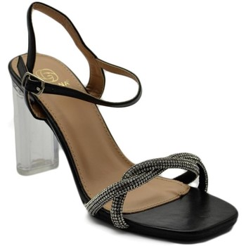 Scarpe Donna Sandali Malu Shoes Sandalo donna gioiello nero con strass tacco trasparente largo Nero