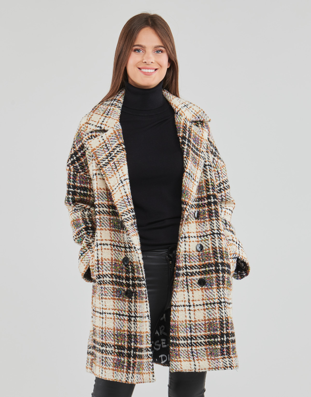 Abbigliamento Donna Cappotti Desigual COAT DUKE Ecru / Grigio / Mostarda