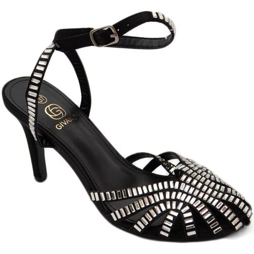 Scarpe Donna Sandali Malu Shoes Sandali tacco donna a fascette nere lucide con applicazioni ann Nero