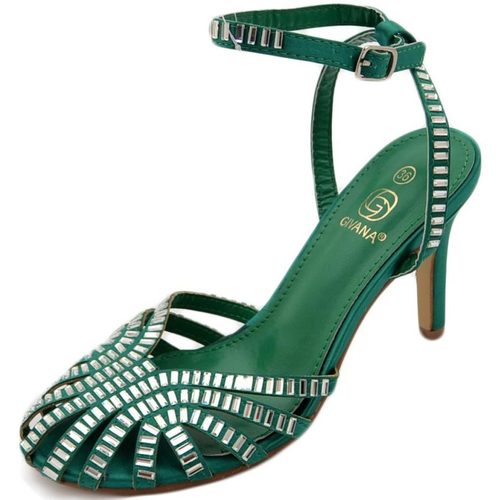 Scarpe Donna Sandali Malu Shoes Sandali tacco donna a fascette arancioni lucide con applicazion Verde