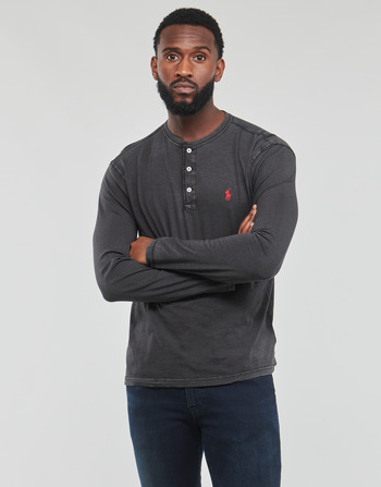 Abbigliamento Uomo T-shirts a maniche lunghe Polo Ralph Lauren T-SHIRT AJUSTE COL TUNISIEN EN COTON Nero / Rosso