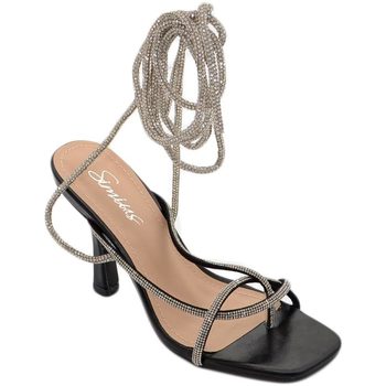 Scarpe Donna Sandali Malu Shoes Sandalo gioiello nero donna tacco 12 fascia sottile di strass l Nero