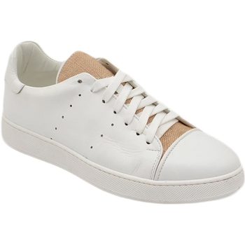 Scarpe Uomo Sneakers basse Malu Shoes Scarpa sneakers bianco con linguetta beige uomo basic vera pell Bianco