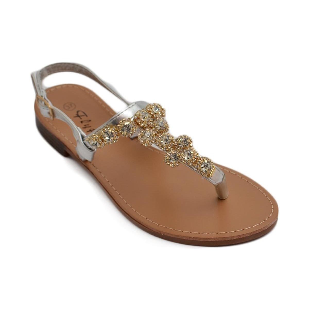 Scarpe Donna Sandali Malu Shoes Sandalo gioiello infradito argento pietre donna basso positano Multicolore