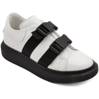 Scarpe Uomo Sneakers basse Malu Shoes Sneakers uomo bianca in vera pelle con cinghie nere fondo alto Bianco