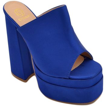 Scarpe Donna Sandali Malu Shoes SABOT DONNA TACCO IN RASO BLU TACCO DOPPIO 15 CM PLATEAU 6 CM P Blu