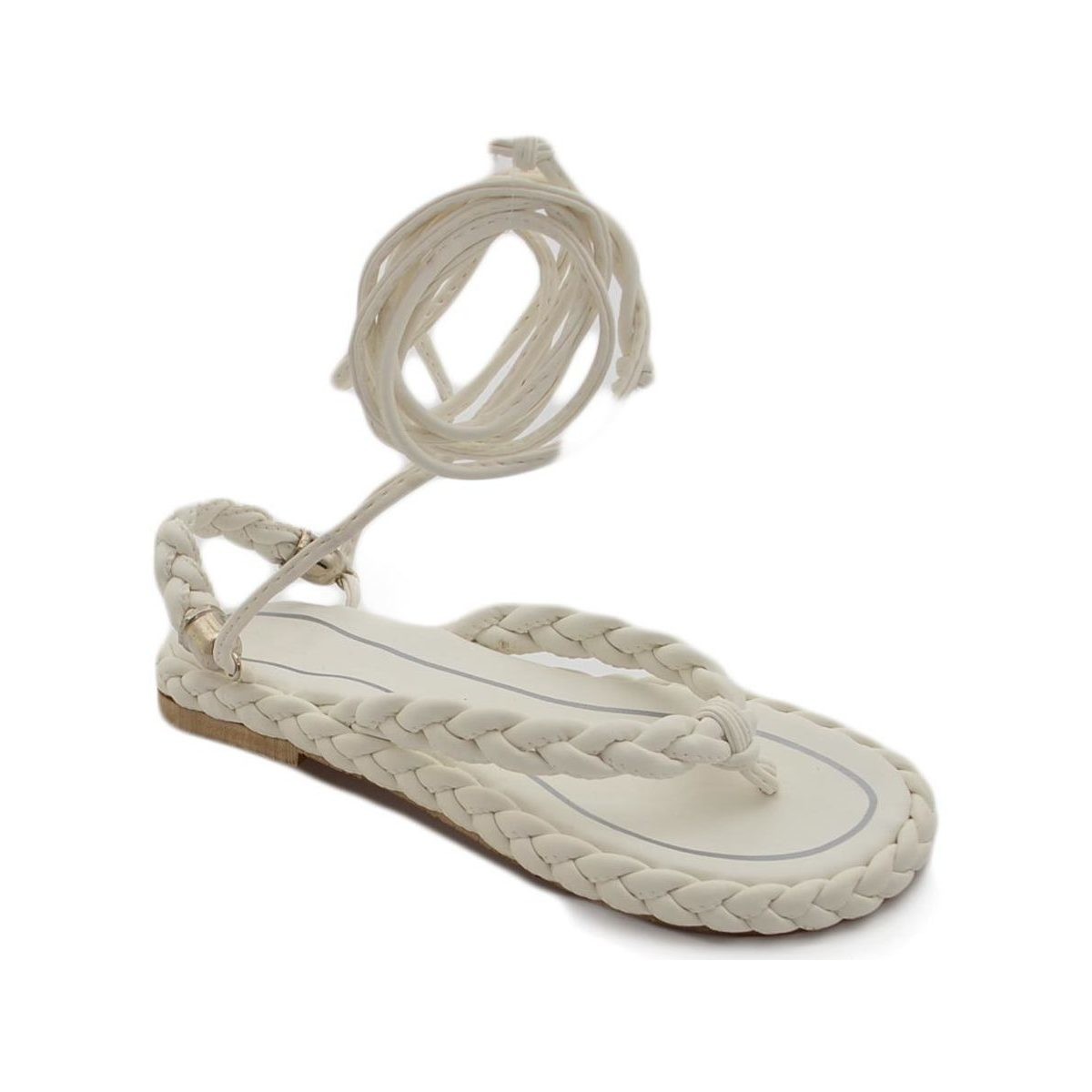 Scarpe Donna Sandali Malu Shoes Sandali bassi donna bianco infradito con corda intrecciato suol Bianco