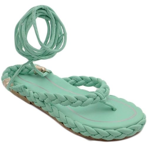 Scarpe Donna Sandali Malu Shoes Sandali bassi donna verde acqua infradito con corda intrecciato Verde