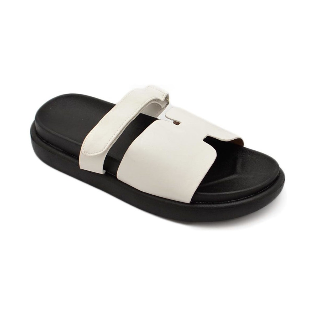 Scarpe Donna Ciabatte Malu Shoes Pantofole ciabatte donna bianco platform zeppa nera con fascia Bianco