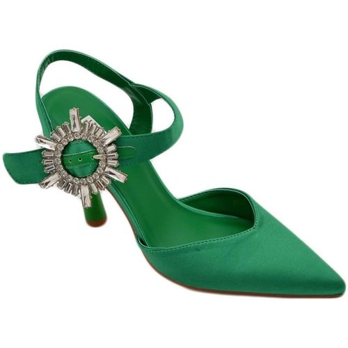 Scarpe Donna Décolleté Malu Shoes Decollete' scarpadonna gioiello in raso verde applicazione spil Verde