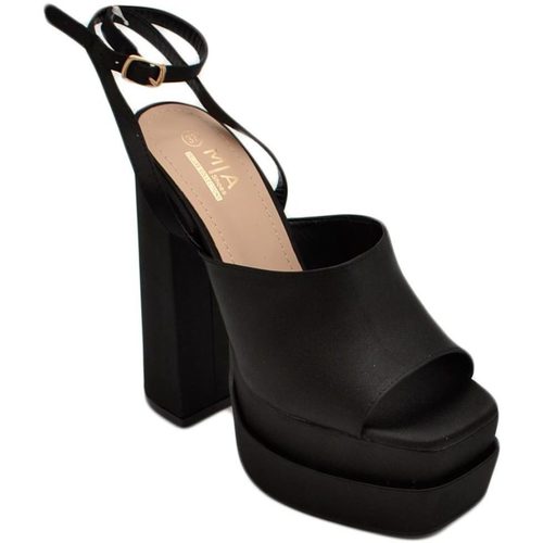 Scarpe Donna Sandali Malu Shoes SABOT DONNA TACCO IN RASO NERO TACCO CINTURINO CAVIGLIA DOPPIO Nero