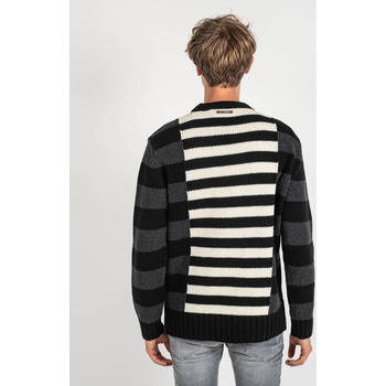 Les Hommes LLK113-654U | Wool Stripes Round Neck Jumper Nero