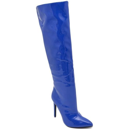 Scarpe Donna Stivali Malu Shoes Stivale alto donna blu in ecopelle lucida effetto calzino con t Blu