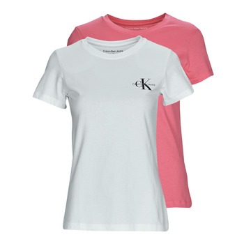Abbigliamento Donna T-shirt maniche corte Calvin Klein Jeans 2-PACK MONOGRAM SLIM TEE X2 Bianco / Rosa