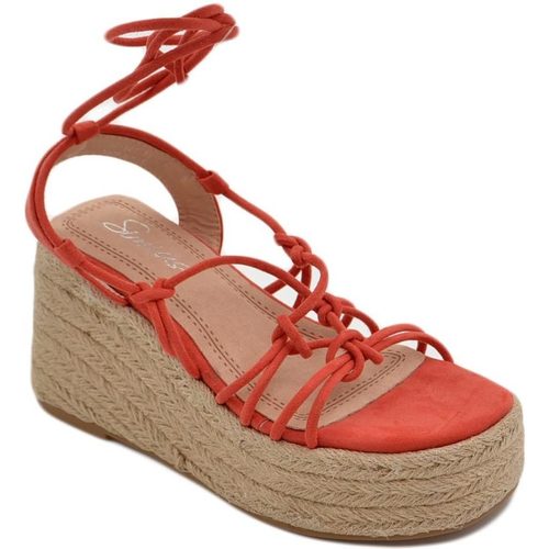 Scarpe Donna Tronchetti Malu Shoes Zeppa donna corallo morbidi lacci intrecciata alla schiava con Rosso