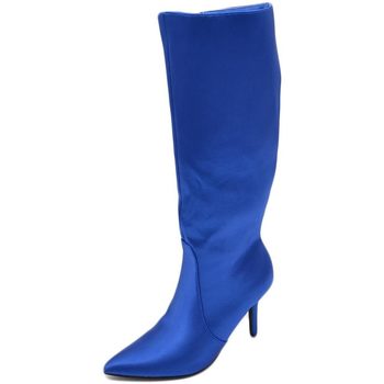 Scarpe Donna Stivali Malu Shoes Stivale alto blu donna in lycra effetto calzino con tacco a spi Blu
