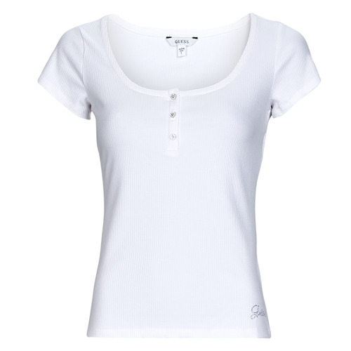 Abbigliamento Donna T-shirt maniche corte Guess ES SS KARLEE JEWEL BTN HENLEY Bianco