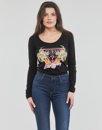 Guess LS SN TRIANGLE FLOWERS TEE Nero