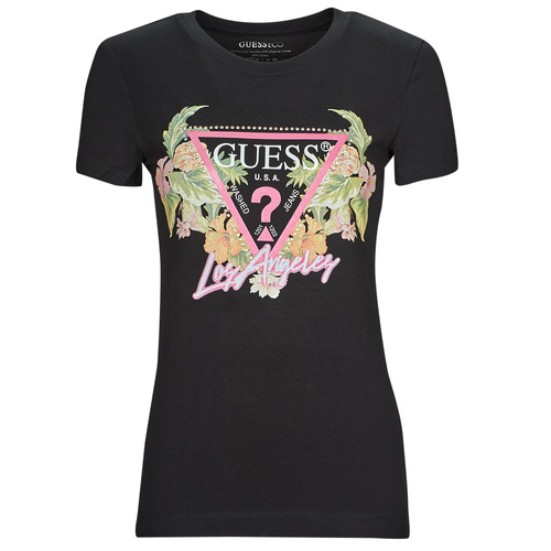 Abbigliamento Donna T-shirt maniche corte Guess SS CN TRIANGLE FLOWERS TEE Nero