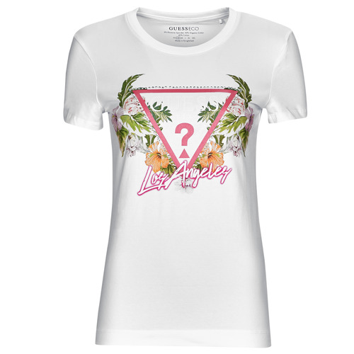 Abbigliamento Donna T-shirt maniche corte Guess SS CN TRIANGLE FLOWERS TEE Bianco