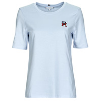 Abbigliamento Donna T-shirt maniche corte Tommy Hilfiger REG MONOGRAM EMB C-NK SS Blu / Cielo