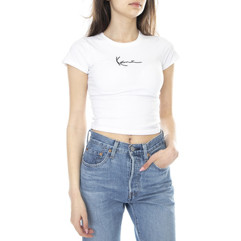Abbigliamento Donna T-shirt & Polo Karl Kani Womens Small Signature Short Crew-Neck T-Shirt Bianco