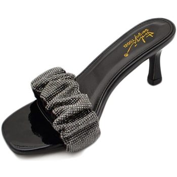 Scarpe Donna Sandali Malu Shoes Sandalo gioiello nero donna tacco sottile 7 cm fascia arricciat NERO