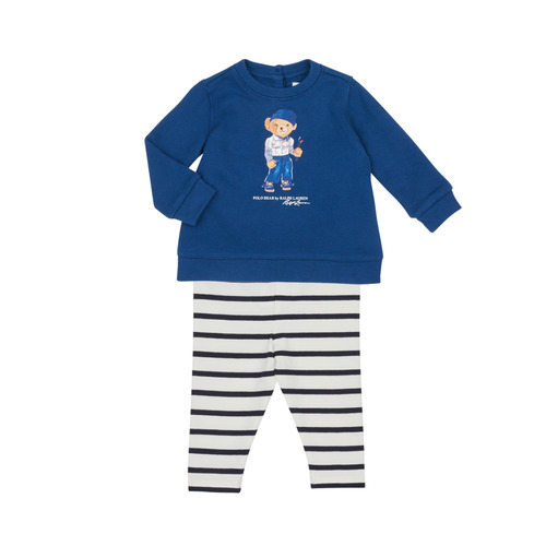 Abbigliamento Bambina Completo Polo Ralph Lauren BEAR SET-SETS-LEGGING SET Marine / Bianco