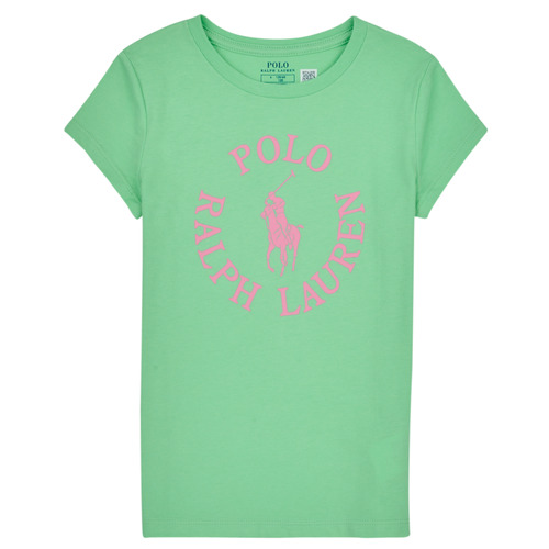 Abbigliamento Bambina T-shirt maniche corte Polo Ralph Lauren SS GRAPHIC T-KNIT SHIRTS-T-SHIRT Verde / Rosa