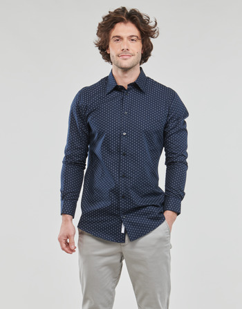 Abbigliamento Uomo Camicie maniche lunghe Selected SLHSLIMETHAN-AOP Marine / Bianco