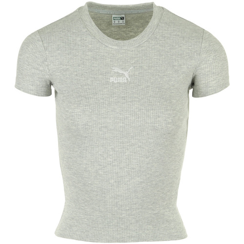 Abbigliamento Donna T-shirt maniche corte Puma Classics Ribbed Slim Tee Grigio