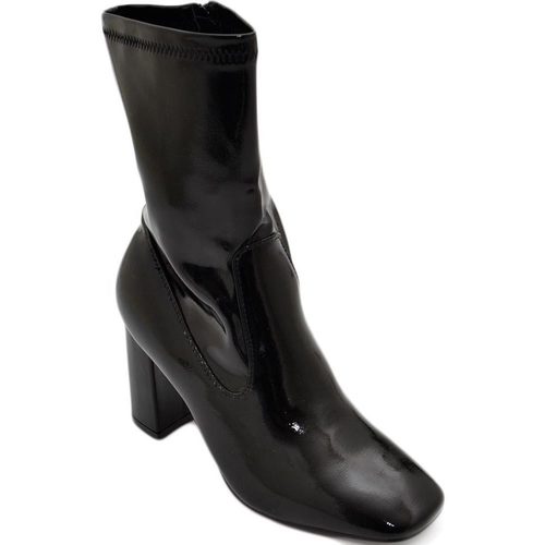 Scarpe Donna Tronchetti Malu Shoes Stivaletti alti donna nero lucido a punta tonda tacco quadrato Nero