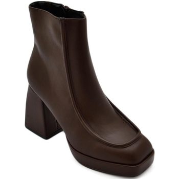 Scarpe Donna Tronchetti Malu Shoes Tronchetto donna platform marrone punta quadrata con bordo in r Marrone