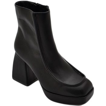 Scarpe Donna Tronchetti Malu Shoes Tronchetto donna platform nero punta quadrata con bordo in rili Nero