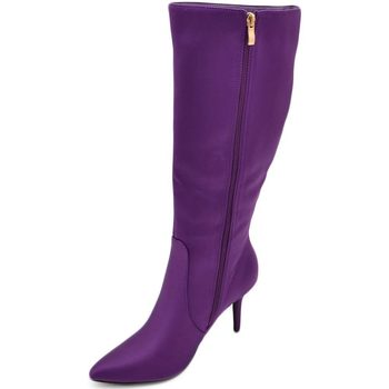 Malu Shoes Stivale alto viola donna in raso effetto calzino con tacco a sp Viola