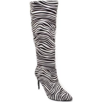 Scarpe Donna Stivali Malu Shoes Stivale alto donna in camoscio effetto zebrato con tacco a spil Bianco