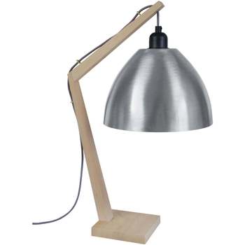 Casa Lampade d’ufficio Tosel lampada da comodino tondo legno naturale e alluminio Beige
