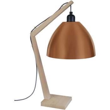 Casa Lampade d’ufficio Tosel lampada da comodino tondo legno naturale e rame Beige