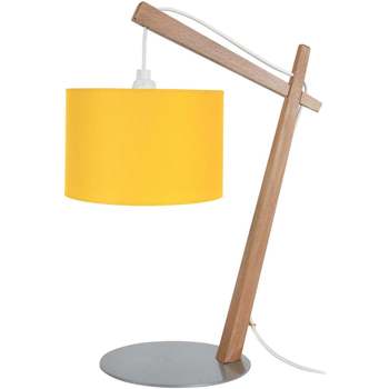Casa Lampade d’ufficio Tosel lampada da comodino tondo legno naturale e giallo Beige