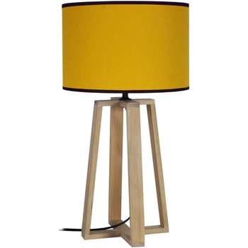 Casa Lampade d’ufficio Tosel lampada da comodino tondo legno naturale e giallo Beige