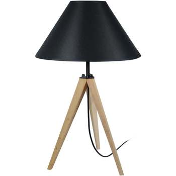 Casa Lampade d’ufficio Tosel lampada da comodino tondo legno naturale e nero Beige