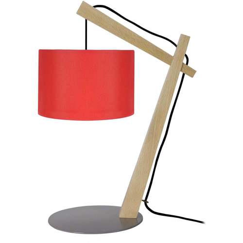 Casa Lampade d’ufficio Tosel lampada da comodino tondo legno naturale e rosso Beige