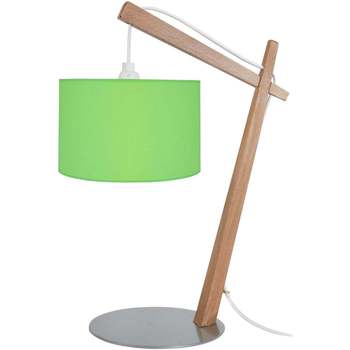 Tosel lampada da comodino tondo legno naturale e verde Beige