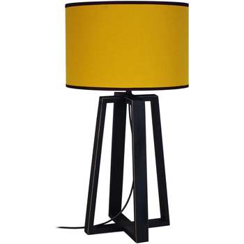 Casa Lampade d’ufficio Tosel lampada da comodino tondo legno nero e giallo Nero