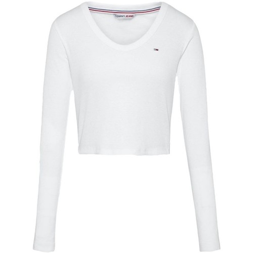 Abbigliamento Donna T-shirts a maniche lunghe Tommy Jeans Baby rib jersey v-neck Bianco