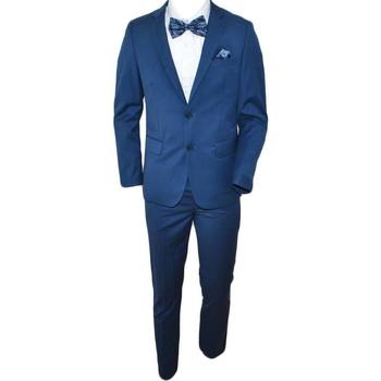 Abbigliamento Uomo Completi Malu Shoes Abito sartoriale uomo in cotone cerato blu navy con giacca slim BLU