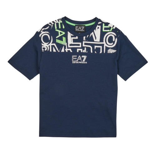 Abbigliamento Bambino T-shirt maniche corte Emporio Armani EA7 12 Marine / Bianco / Verde
