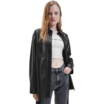 Abbigliamento Donna Camicie Calvin Klein Jeans FAUX LEATHER OVERSHIRT Nero