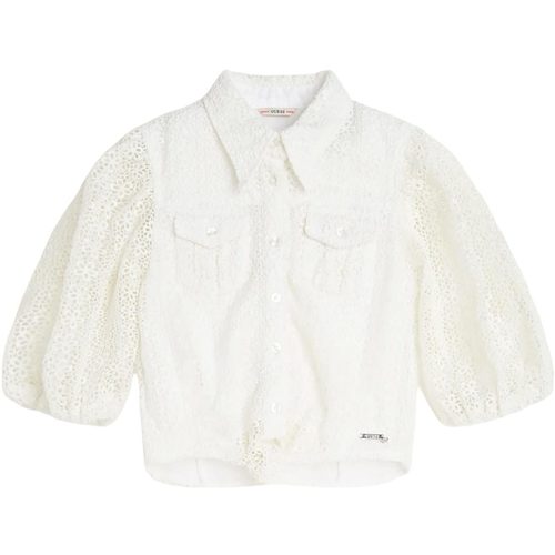 Abbigliamento Bambina Camicie Guess COTTON LACE SHIRT WITH KNOT Bianco